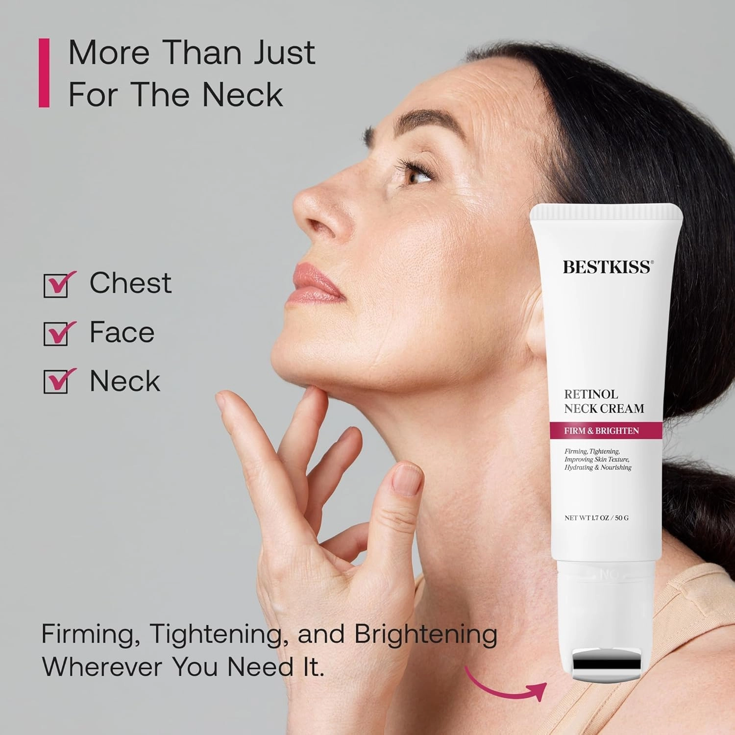 Neck Cream for Tightening and Firming: Anti Aging Anti Wrinkles Reduces Neck Lines Fine Lines with Roller Applicator - Retinol Niacinamide Hyaluronic Acid Cruelty Free Paraben Free 1.7 OZ/50g
