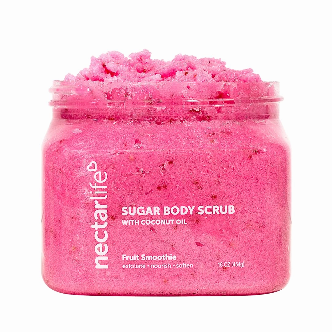 Nectar Life Exfoliating Sugar Scrub, Moisturizing Body Scrub with Coconut Oil & Shea Butter, Pre Shave Exfoliator (16 Ounce, Fruit Smoothie)