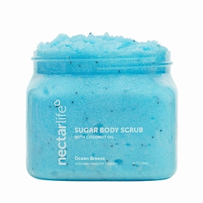 Nectar Life Exfoliating Sugar Scrub, Moisturizing Body Scrub with Coconut Oil & Shea Butter, Pre Shave Exfoliator (16 Ounce, Ocean Breeze)