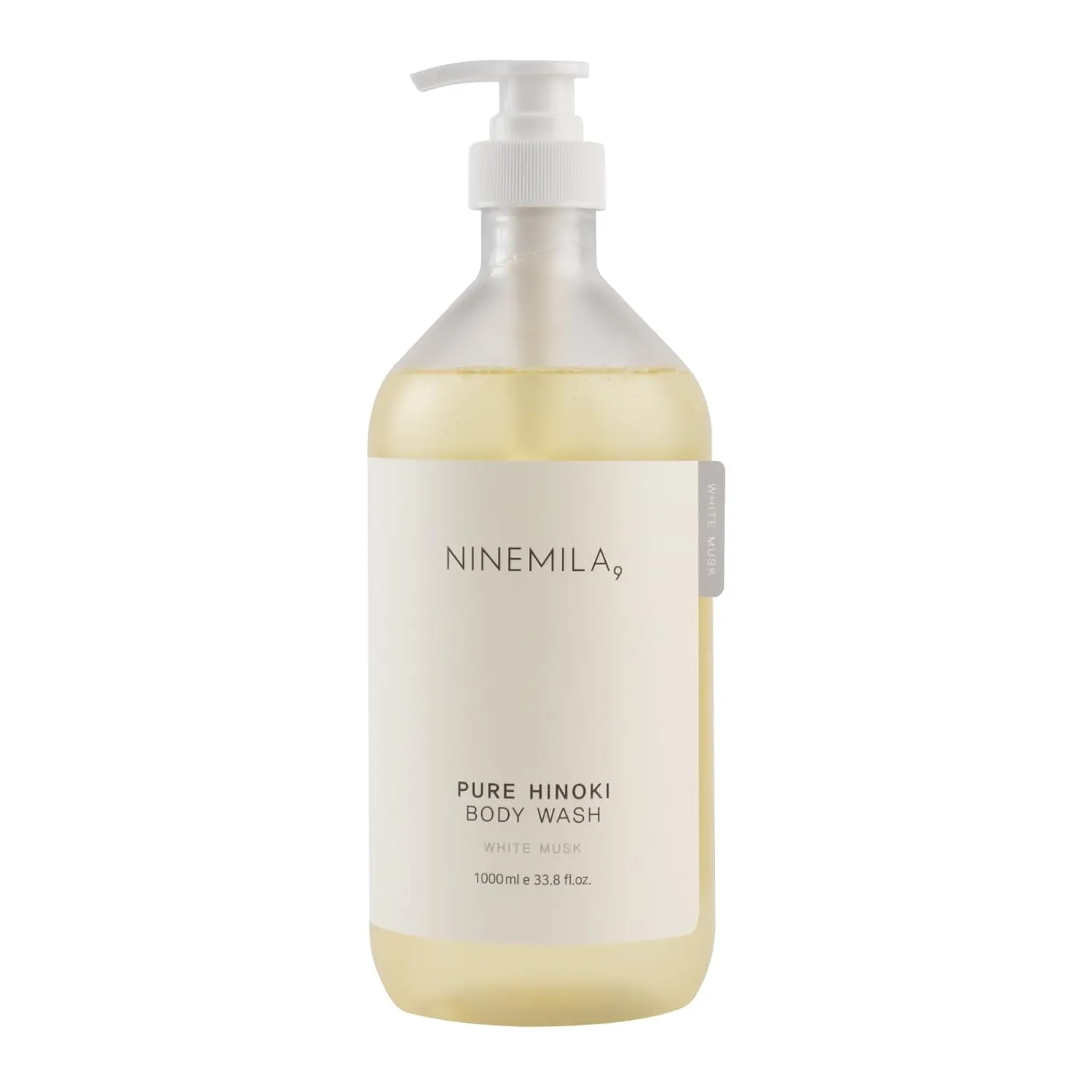 NINEMILA Pure Hinoki White Musk Bath and Shower Soap Cleanser for Body Care - Smooth Exfoliating, Body Acne, PH control, Atopic care Hinoki Essential Oil, Vegan and Sulfate Free 1000ml, 33.8 Fl oz