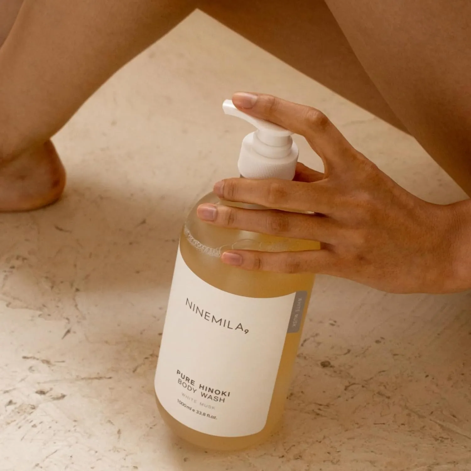 NINEMILA Pure Hinoki White Musk Bath and Shower Soap Cleanser for Body Care - Smooth Exfoliating, Body Acne, PH control, Atopic care Hinoki Essential Oil, Vegan and Sulfate Free 1000ml, 33.8 Fl oz