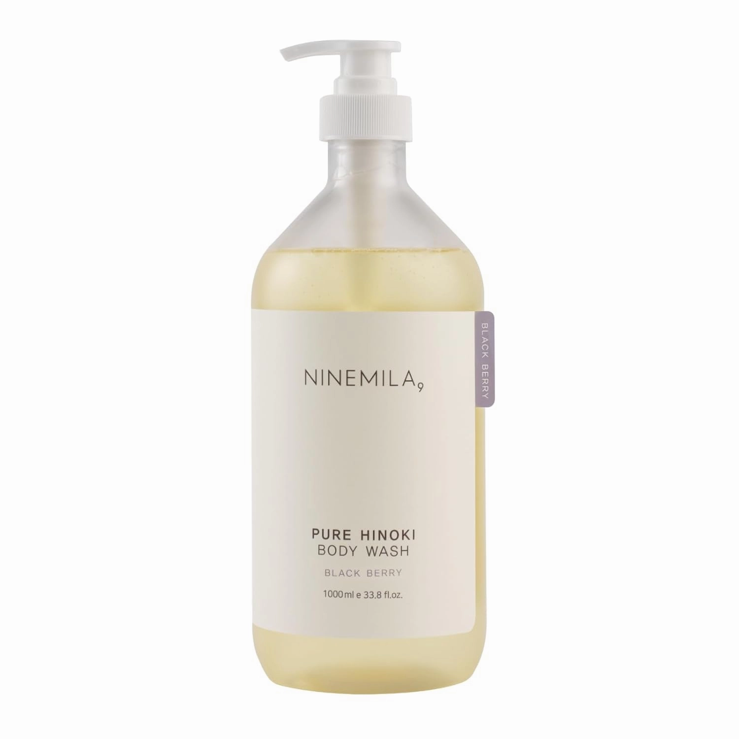 NINEMILA Pure Hinoki Black Berry Bath and Shower Soap Cleanser for Body Care - Smooth Exfoliating, Skin PH control, Atopic care with Hinoki Essential Oil, Vegan and Sulfate Free 1000ml, 33.8 Fl oz