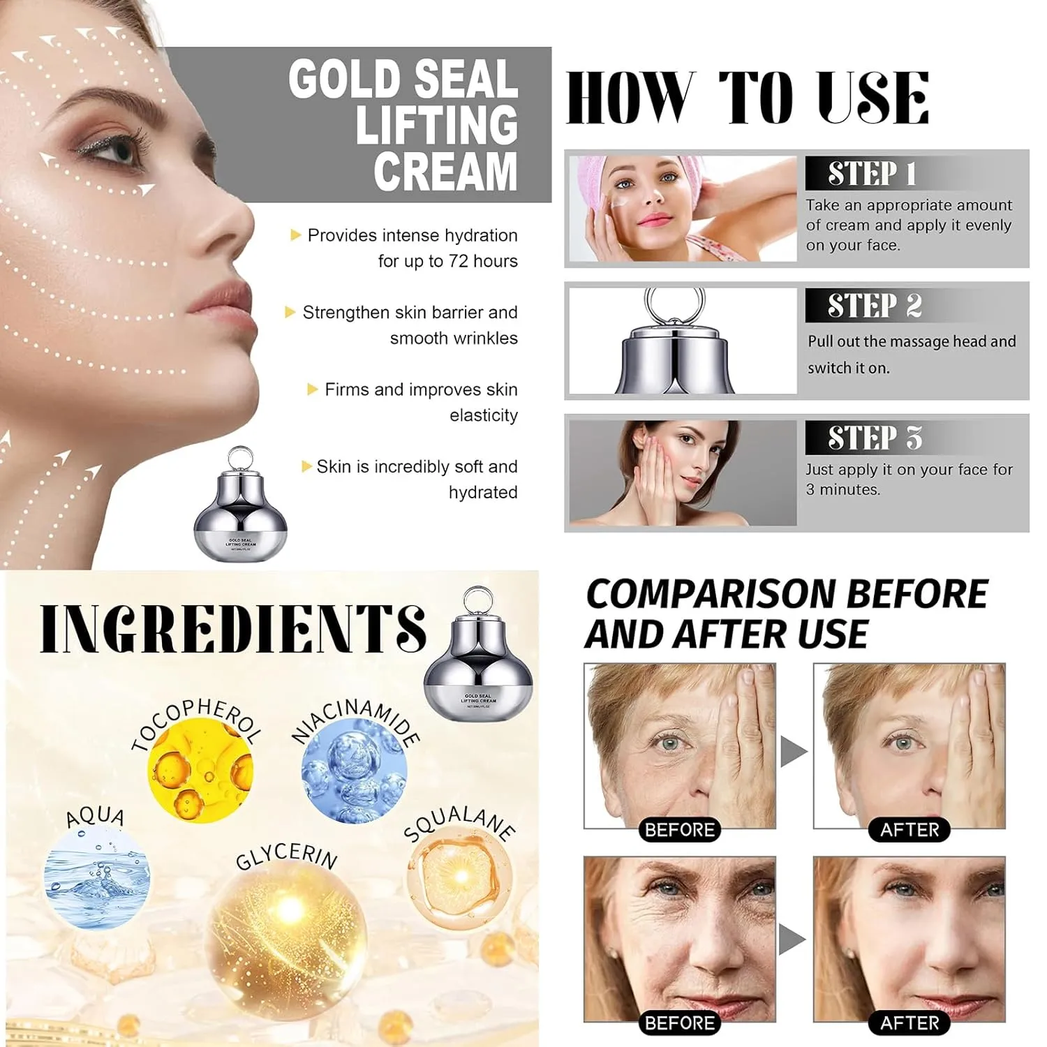 NLK Electric Massage Face Cream – 2-in-1 Facial Moisturizer & Massager with Niacinamide & Squalane – Brightening, Hydrating & Skin-Firming Cream for Busy Men & Women (2 pcs)