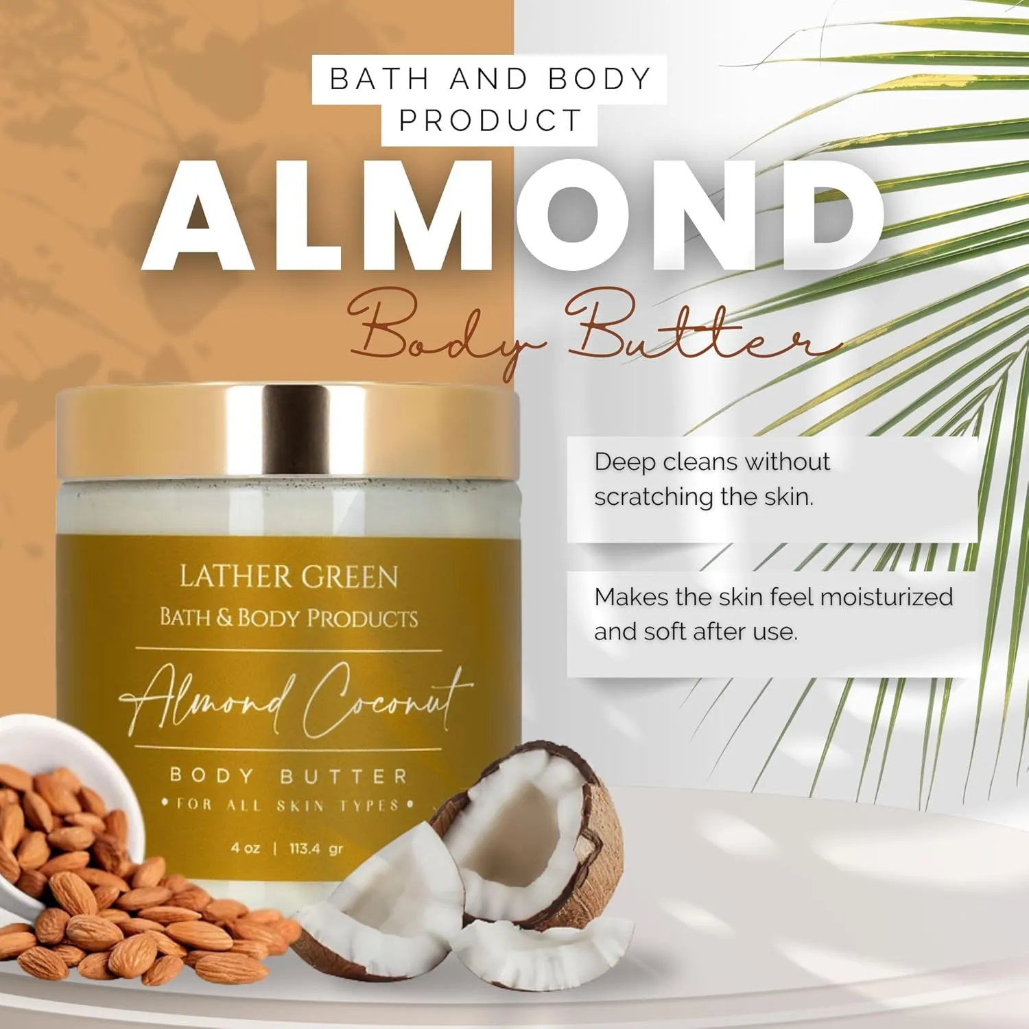 Nourishing & Hydrating - Deep Moisturizing for All Skin Types with Shea & Mango Butter (4 OZ, Almond Coconut)