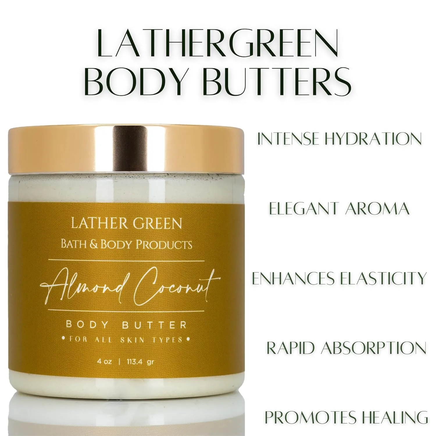 Nourishing & Hydrating - Deep Moisturizing for All Skin Types with Shea & Mango Butter (4 OZ, Almond Coconut)