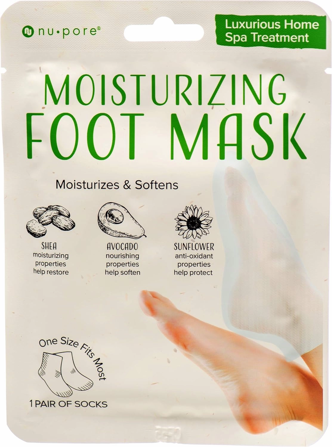 Nu-Pore Korean Moisturizing Socks Luxurious Home Spa Treatment Foot Mask One Size Fits All (5 pcs)