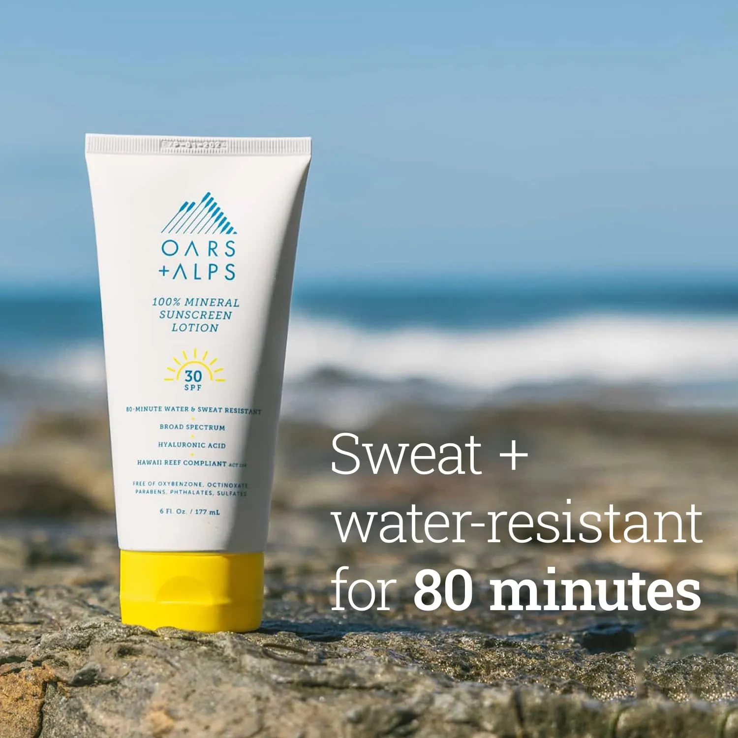 Oars   Alps 100% Mineral Sunscreen for Face & Body Lotion, SPF 30 Body Sunscreen Infused with Hyaluronic Acid, Shea Butter & Coconut Oil, All Skin Types, Water & Sweat Resistant, 6oz