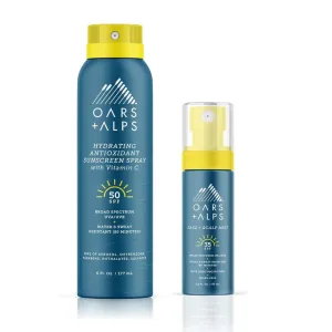 Oars   Alps Hydrating SPF 50 Sunscreen Spray and Scalp Mist SPF 35 Sunscreen Bundle, Water and Sweat Resistant, 2 Count