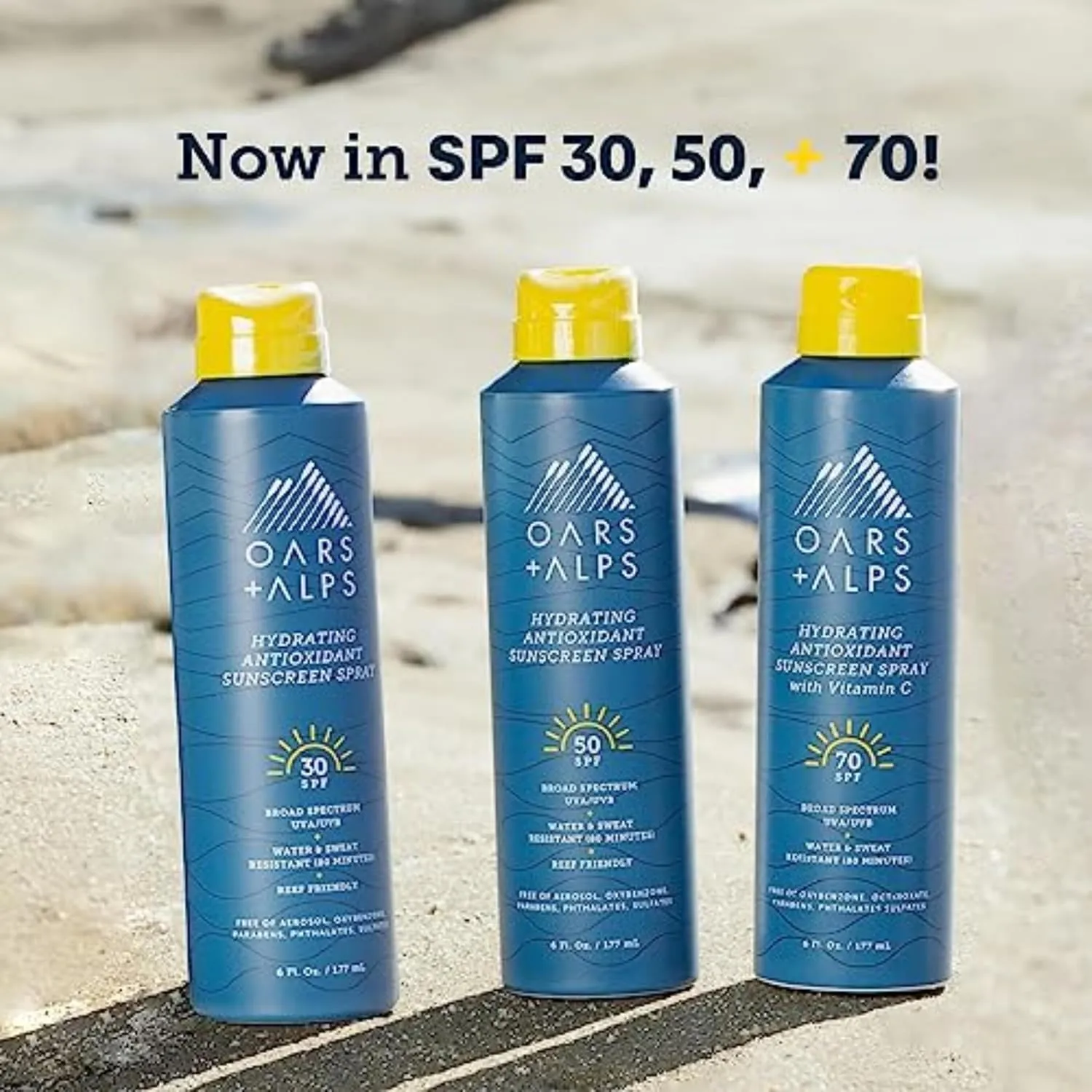 Oars   Alps Sunscreen Spray for Face & Body, SPF 50 Spray Sunscreen Infused with Vitamin C & Antioxidants, No White Residue, Water & Sweat Resistant, All Skin Types, Lightweight, Hydrating, 6oz, 2pk