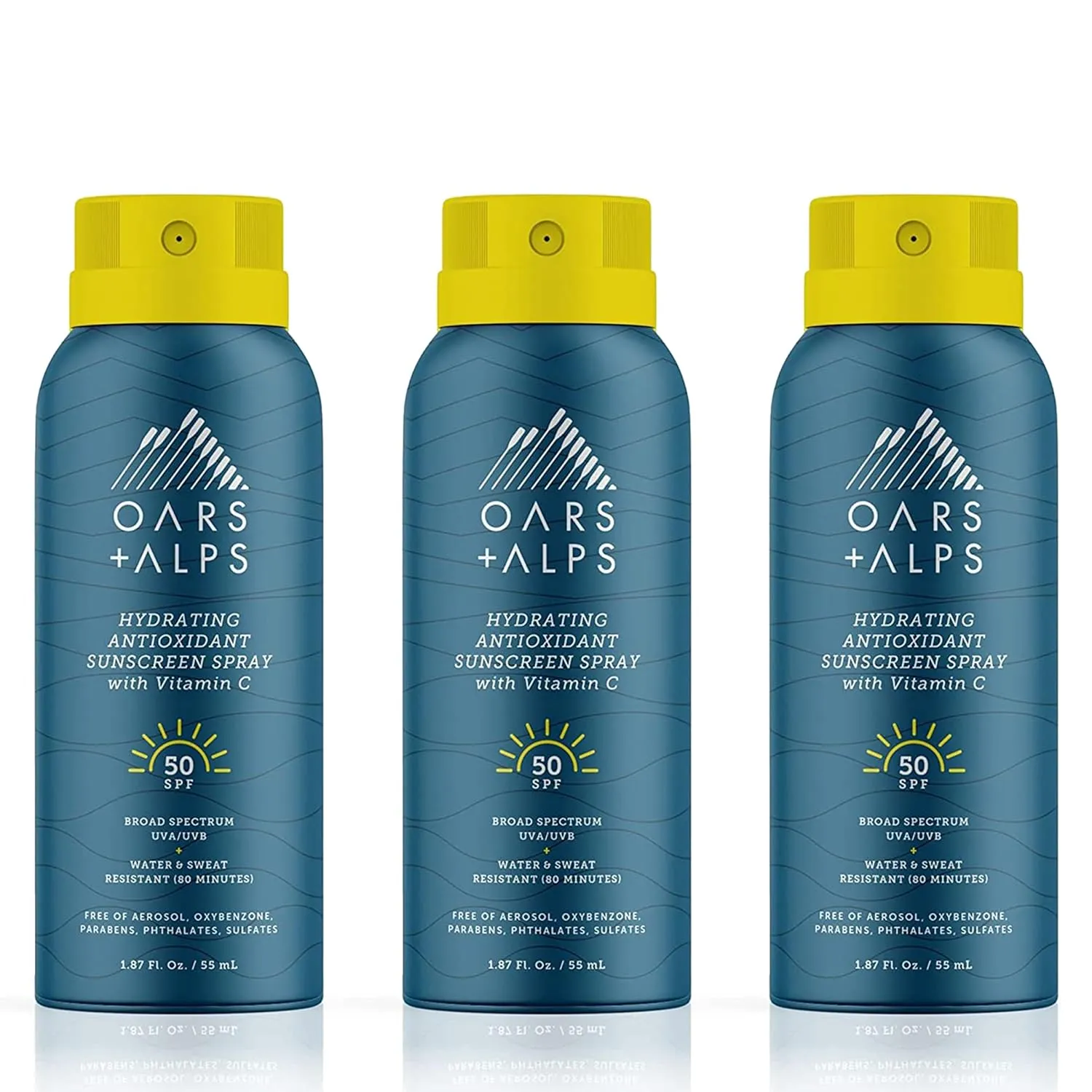 Oars   Alps Travel Sunscreen Spray for Face & Body, SPF 50 Spray Sunscreen Infused with Vitamin C & Antioxidants, No White Residue, Water & Sweat Resistant, Lightweight, Hydrating, 1.87oz, 3pk