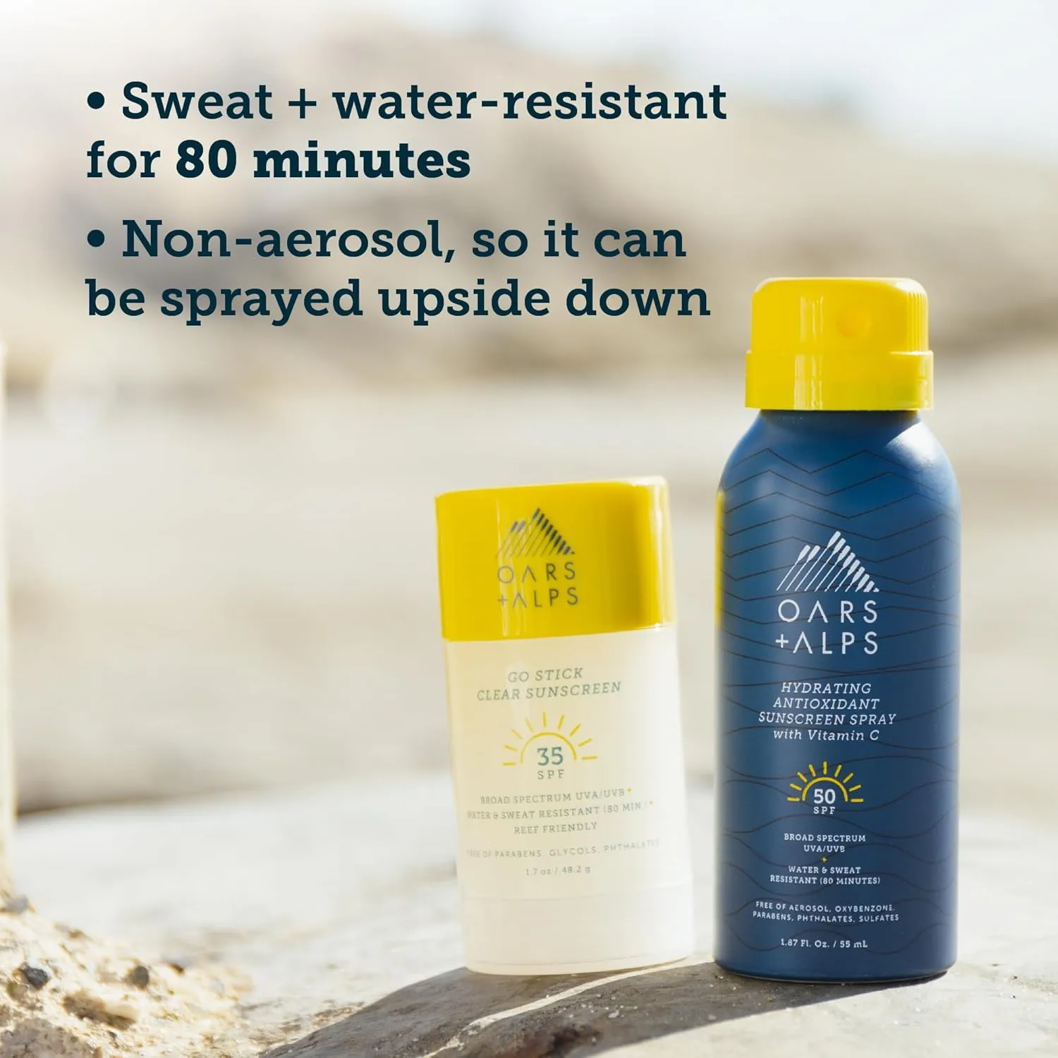 Oars   Alps Travel Sunscreen Spray for Face & Body, SPF 50 Spray Sunscreen Infused with Vitamin C & Antioxidants, No White Residue, Water & Sweat Resistant, Lightweight, Hydrating, 1.87oz, 3pk