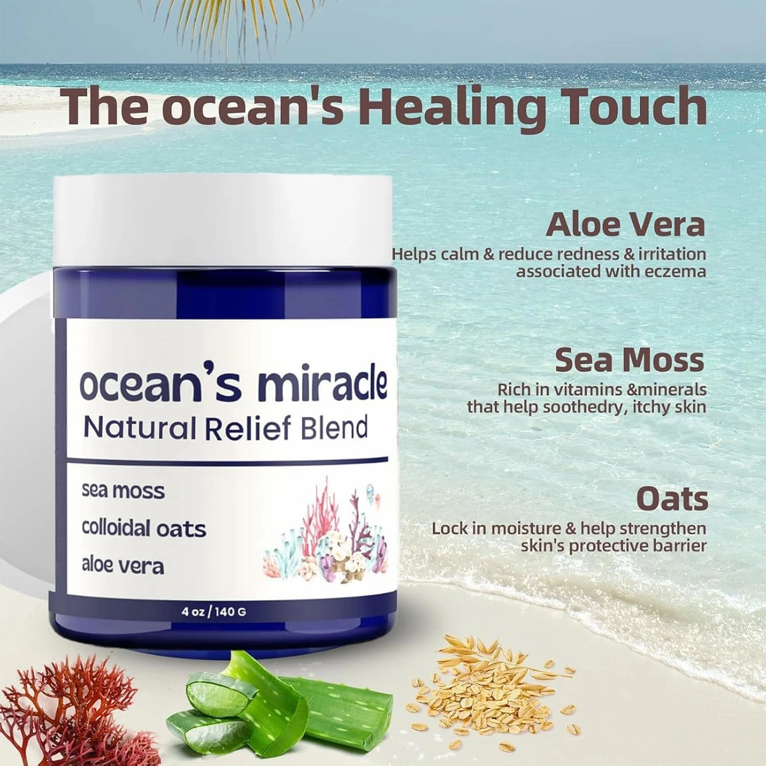 Ocean's Miracle -Eczema Relief Cream, Eczema Healing Blend - Natural Soothing Skin Relief for Dry, Made with Organic Ingredients for Full Body Soothing & Hydrating (1pcs)