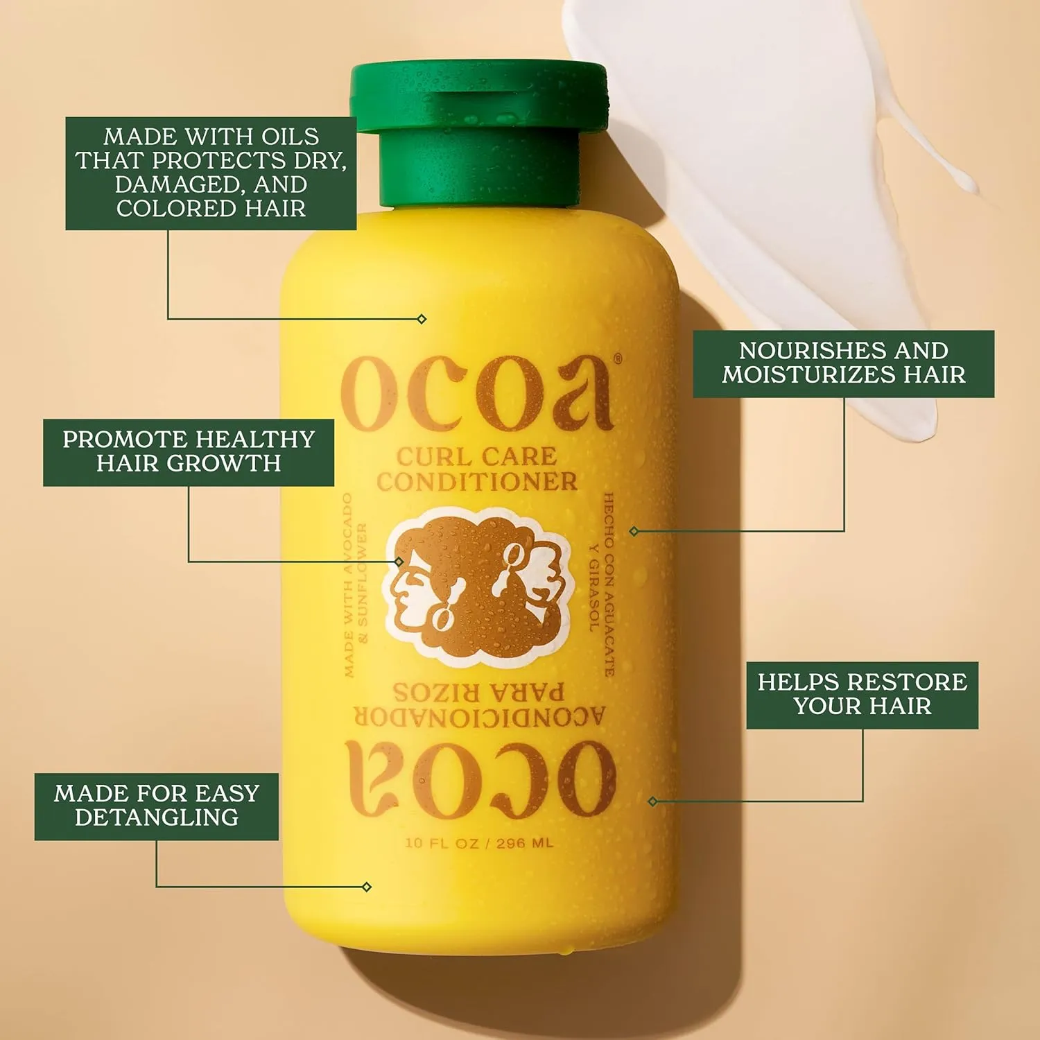 OCOA Beauty Curl Care Conditioner with Sunflower & Avocado Oil, Aloe, Moisturizes, Detangles, and Restores for Wavy, Curly, Dry & Damaged Hair, 8 fl oz