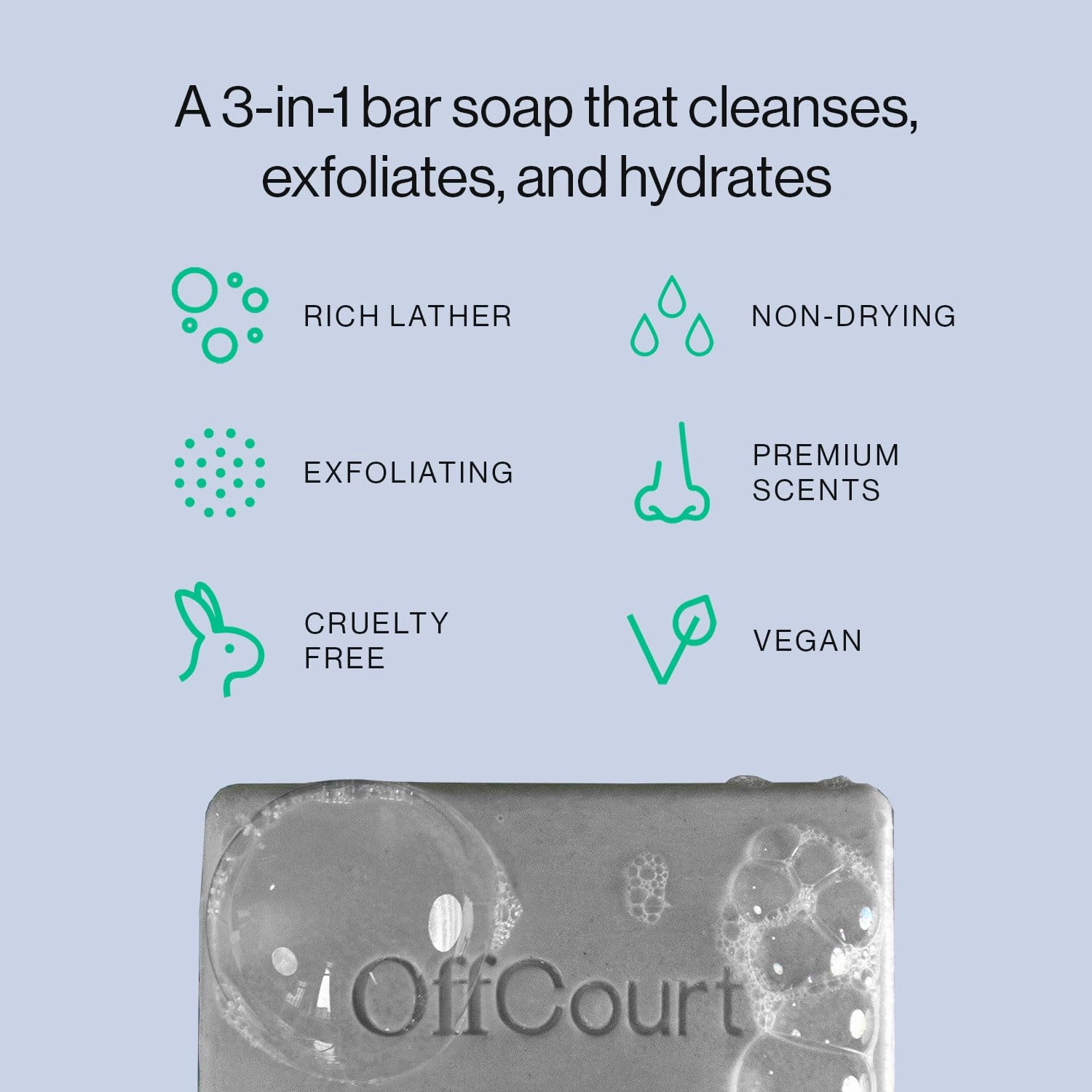 OffCourt Exfoliating Bar Soap – Whole Body, Deep Cleansing and Hydrating Soap for Men & Women - All Skin Types - Non-Drying Bar - Fresh Citron   Driftwood & Coconut Water   Sandalwood (5oz, 2 Pack)