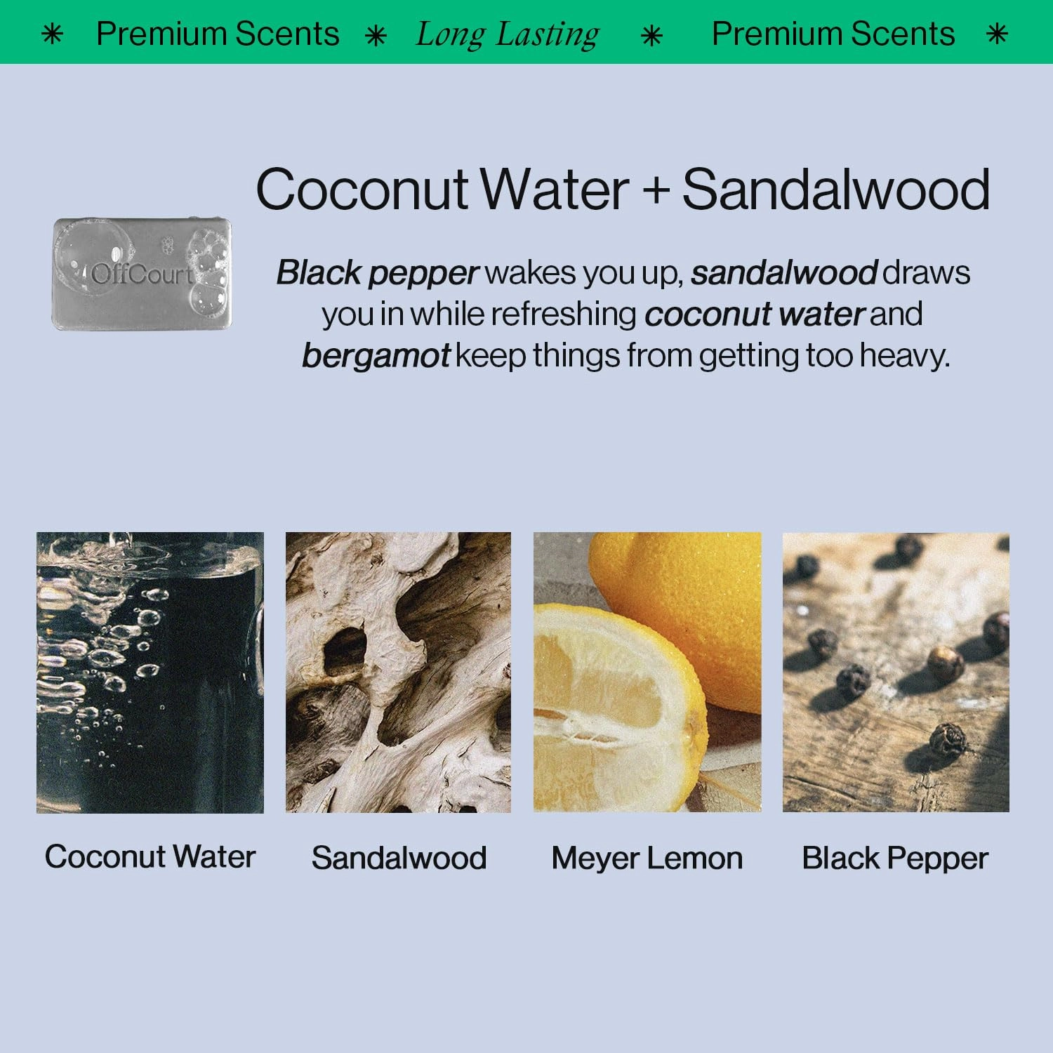 OffCourt Exfoliating Bar Soap – Whole Body, Deep Cleansing and Hydrating Soap for Men & Women - All Skin Types - Non-Drying Bar - Fresh Citron   Driftwood & Coconut Water   Sandalwood (5oz, 2 Pack)