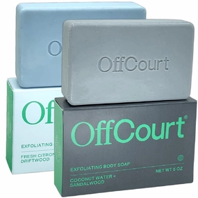 OffCourt Exfoliating Bar Soap – Whole Body, Deep Cleansing and Hydrating Soap for Men & Women - All Skin Types - Non-Drying Bar - Fresh Citron   Driftwood & Coconut Water   Sandalwood (5oz, 2 Pack)