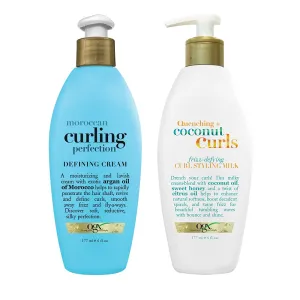 OGX Argan Oil of Morocco Curling Perfection Curl-Defining Cream, Hair-Smoothing Anti-Frizz Cream with Quenching   Coconut Curls Frizz-Defying Curl Styling Milk, Nourishing Leave-In Hair Treatment