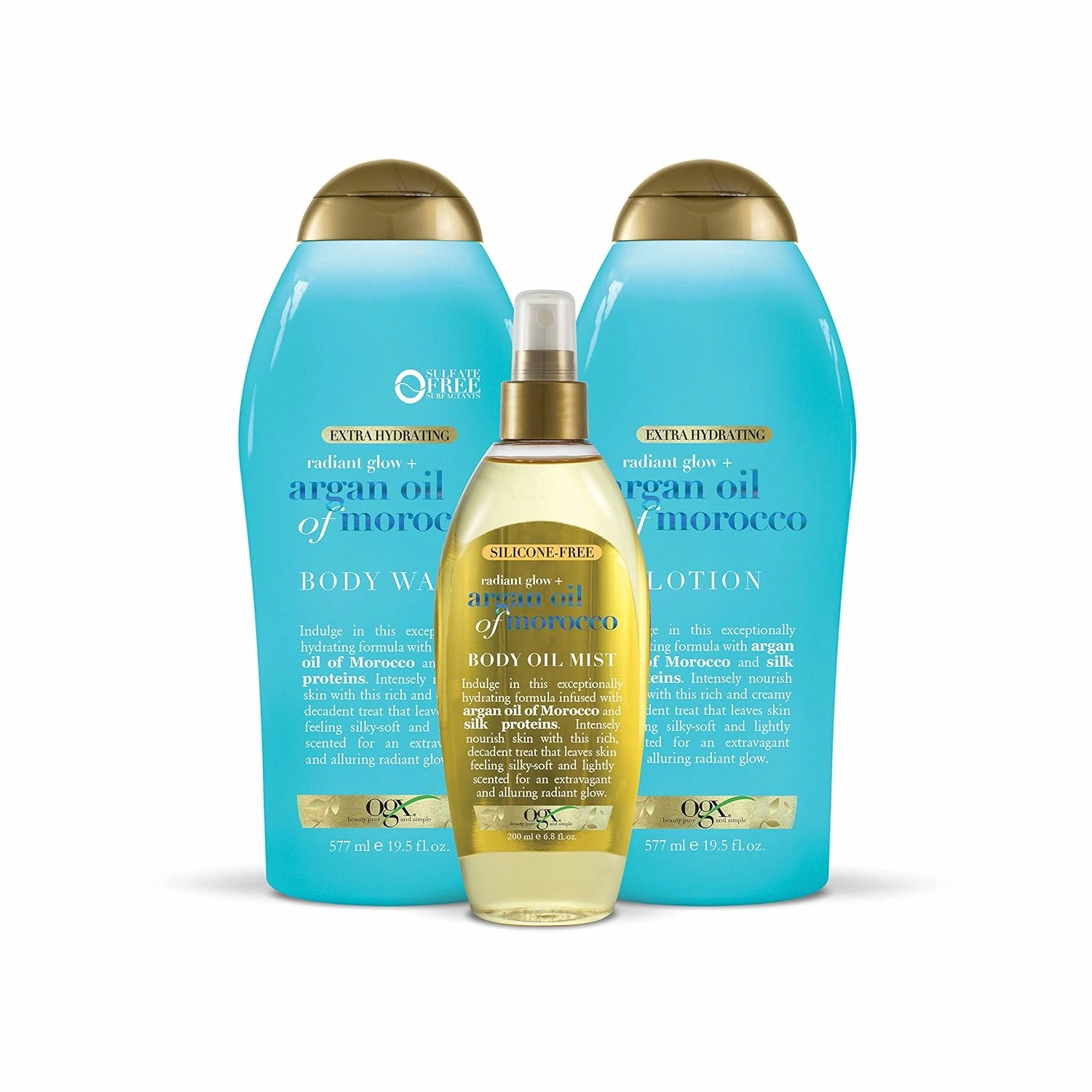 OGX Radiant Glow   Argan Oil of Morocco Extra Hydrating Body Wash for Dry Skin, Moisturizing Gel Body Cleanser for Silky Soft Skin, Paraben-Free, Sulfate-Free Surfactants, 19.5 fl oz (Pack of 2)