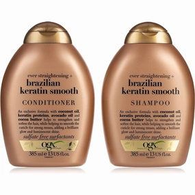 OGX Shampoo And Conditioner Ever Straightening With Brazilian Keratin Smooth 385Ml Pack Of 2