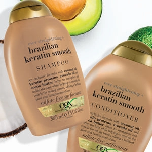 OGX Shampoo And Conditioner Ever Straightening With Brazilian Keratin Smooth 385Ml Pack Of 2