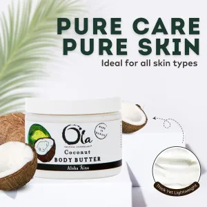 OLA Coconut Body Butter – Moisturizing with Pure Coconut Oil and Hawaiian Plant Extracts - Ideal for Dry Skin - 2.1oz