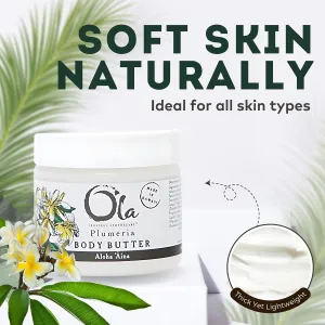 OLA Plumeria Body Butter – Moisturizing with Pure Coconut Oil and Hawaiian Plant Extracts - Ideal for Dry Skin - 2.1oz