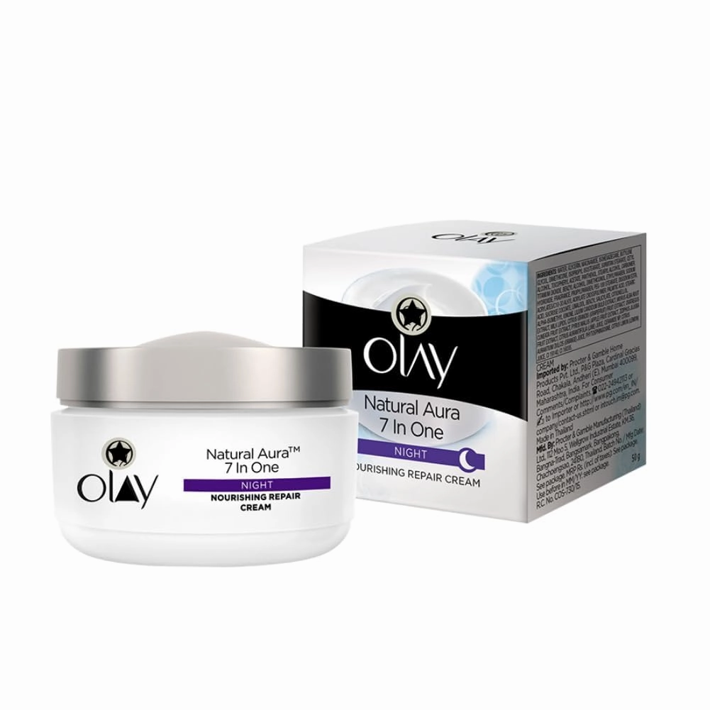 Ola.y Natural Aura Night Cream | Nourishes Skin for Healthy Glow | Fights 7 Signs of Ageing | With Niacinamide and Vitamin E | Normal, Oily, Dry, Combination Skin | 50g