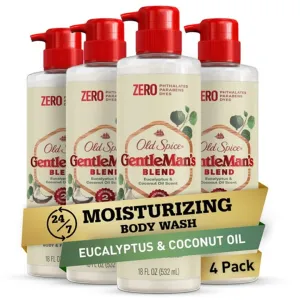 Old Spice GentleMan's Exfoliating & Moisturizing Body Wash for Men, 24/7 Shower Fresh with Long Lasting Scent, Renewing Vitamin B3 Blend, Eucalyptus   Coconut Oil Scent, 18 oz (Pack of 4)