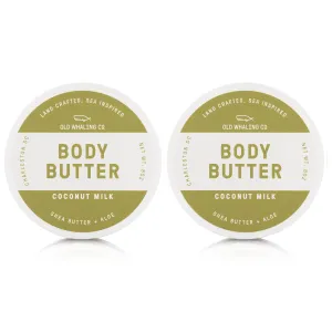 Old Whaling Co Coconut Milk Body Butter 2 Pack – Soothing Cream with Shea Butter, Aloe and Sunflower Oil – Tropical, Floral Scent, 8oz Jars, Set of 2