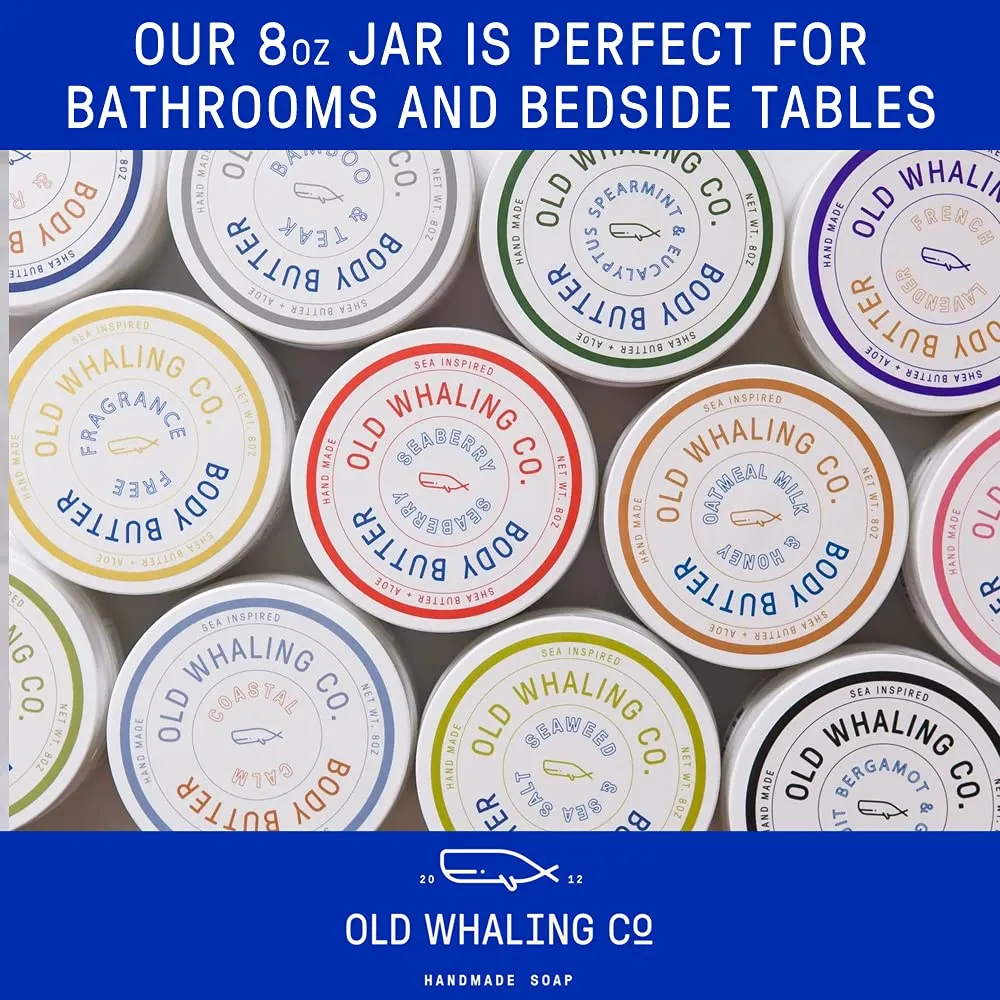 Old Whaling Co Coconut Milk Body Butter 2 Pack – Soothing Cream with Shea Butter, Aloe and Sunflower Oil – Tropical, Floral Scent, 8oz Jars, Set of 2