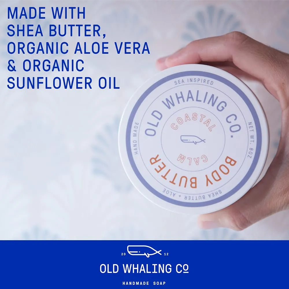Old Whaling Co Coconut Milk Body Butter 2 Pack – Soothing Cream with Shea Butter, Aloe and Sunflower Oil – Tropical, Floral Scent, 8oz Jars, Set of 2