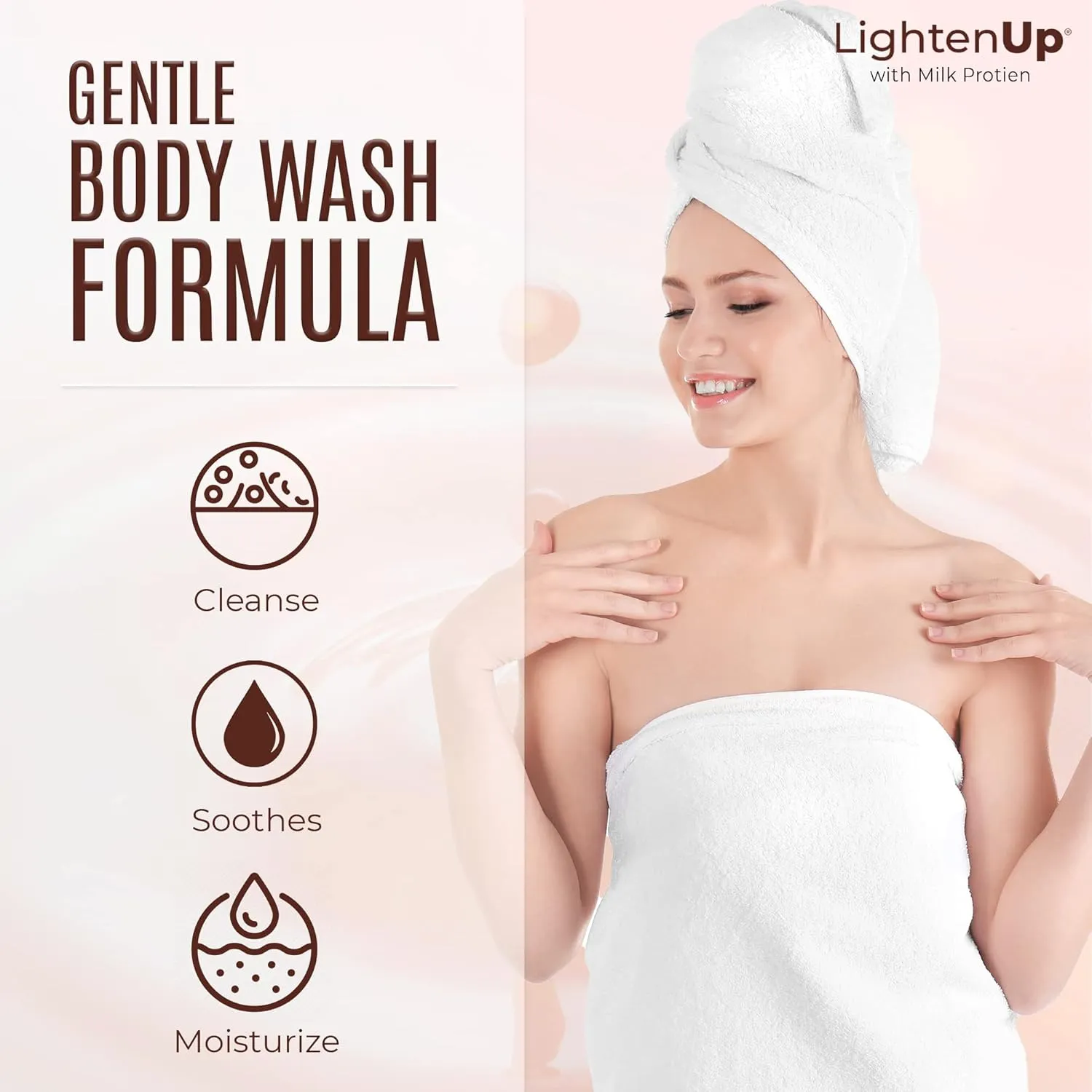 OMIC Lighten-Up LightenUp Lactic Acid Body Wash - 33.8 Fl oz / 1000 ml - Exfoliating Shower Gel, with Shea Butter and Coconut Oil, For All Skin Types