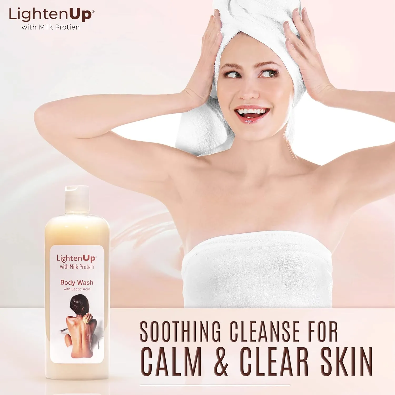 OMIC Lighten-Up LightenUp Lactic Acid Body Wash - 33.8 Fl oz / 1000 ml - Exfoliating Shower Gel, with Shea Butter and Coconut Oil, For All Skin Types