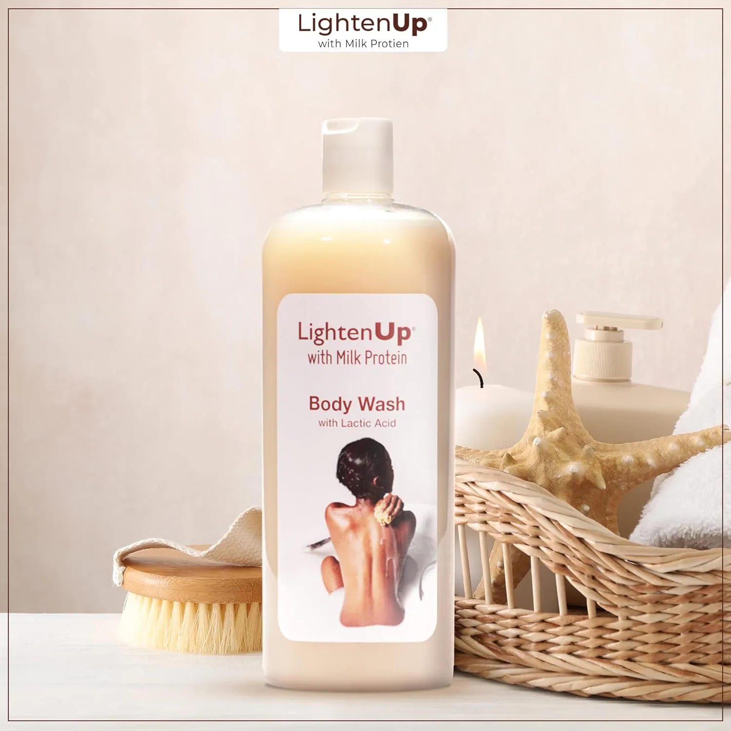 OMIC Lighten-Up LightenUp Lactic Acid Body Wash - 33.8 Fl oz / 1000 ml - Exfoliating Shower Gel, with Shea Butter and Coconut Oil, For All Skin Types