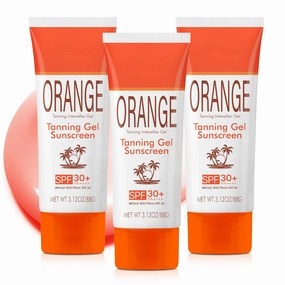 Orange Sun Tanning Gel, Hydrating & Moisturizing Formula with SPF 30 Sunscreen, Fast-Absorbing Tan Accelerator for Faster Darker Tan, Gentle Sun Protection for All Skin Types (3pc, 3.12oz)