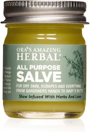 Ora's Amazing Herbal All Purpose Salve, Natural Healing Ointment, Tea Tree Balm, Comfrey Calendula Thyme Plantain, Hand Salve, Rash Cream, Dry Skin Repair, Itch Relief, 1 oz Glass Jar