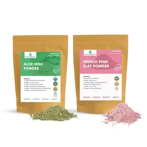 Organic Aloe Vera & French Pink Clay Powder - Hydrating & Detoxifying Skin Care, Ideal for Face Masks, Sun Care, Acne & Dry Skin - 4 oz