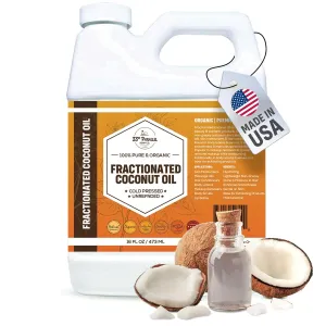 Organic Fractionated Coconut Oil (16 oz) Premium Grade Non-GMO; Cold Pressed | 100% Pure Fractionated Coconut Oil for Skin, Face, Hair, Soap Making | Ideal Carrier for Essential Oils | 16 FL OZ