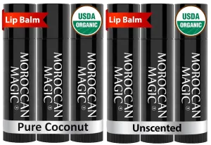 Organic Pure Coconut and Original Unscented Lip Balm Bundle (6 balms)