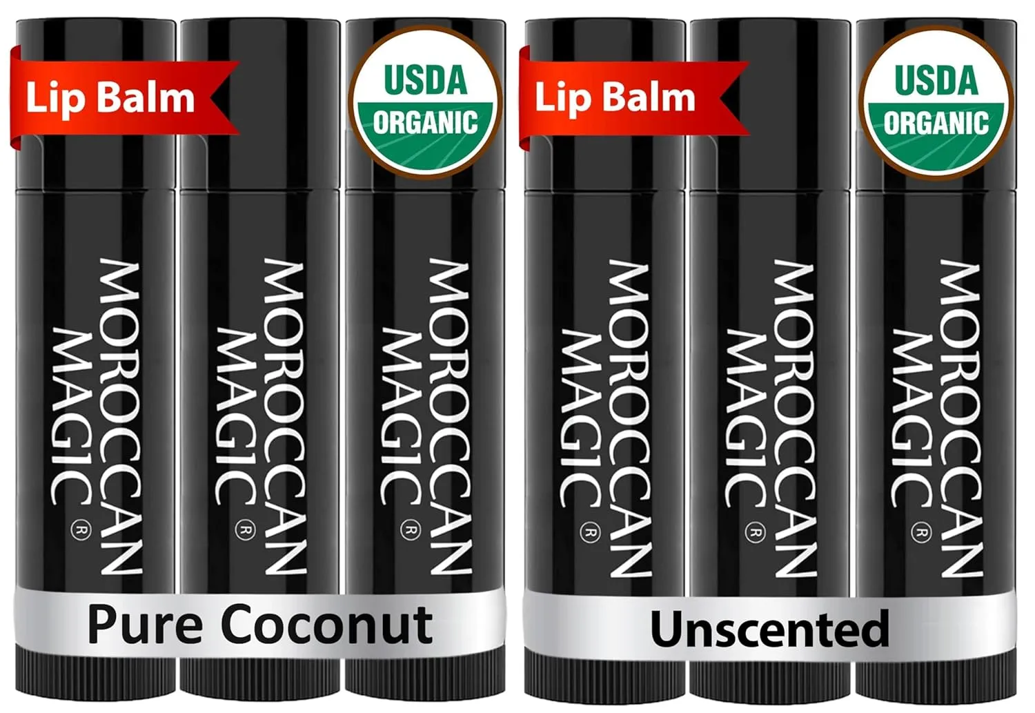 Organic Pure Coconut and Original Unscented Lip Balm Bundle (6 balms)