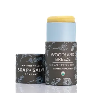Organic Woodland Breeze Stick Natural Deodorant for Women and Men, Moisturizing Coconut Oil, 1.8 oz Travel Deodorant Women Aluminum Free & Paraben Free, Chagrin Valley Soap & Salve