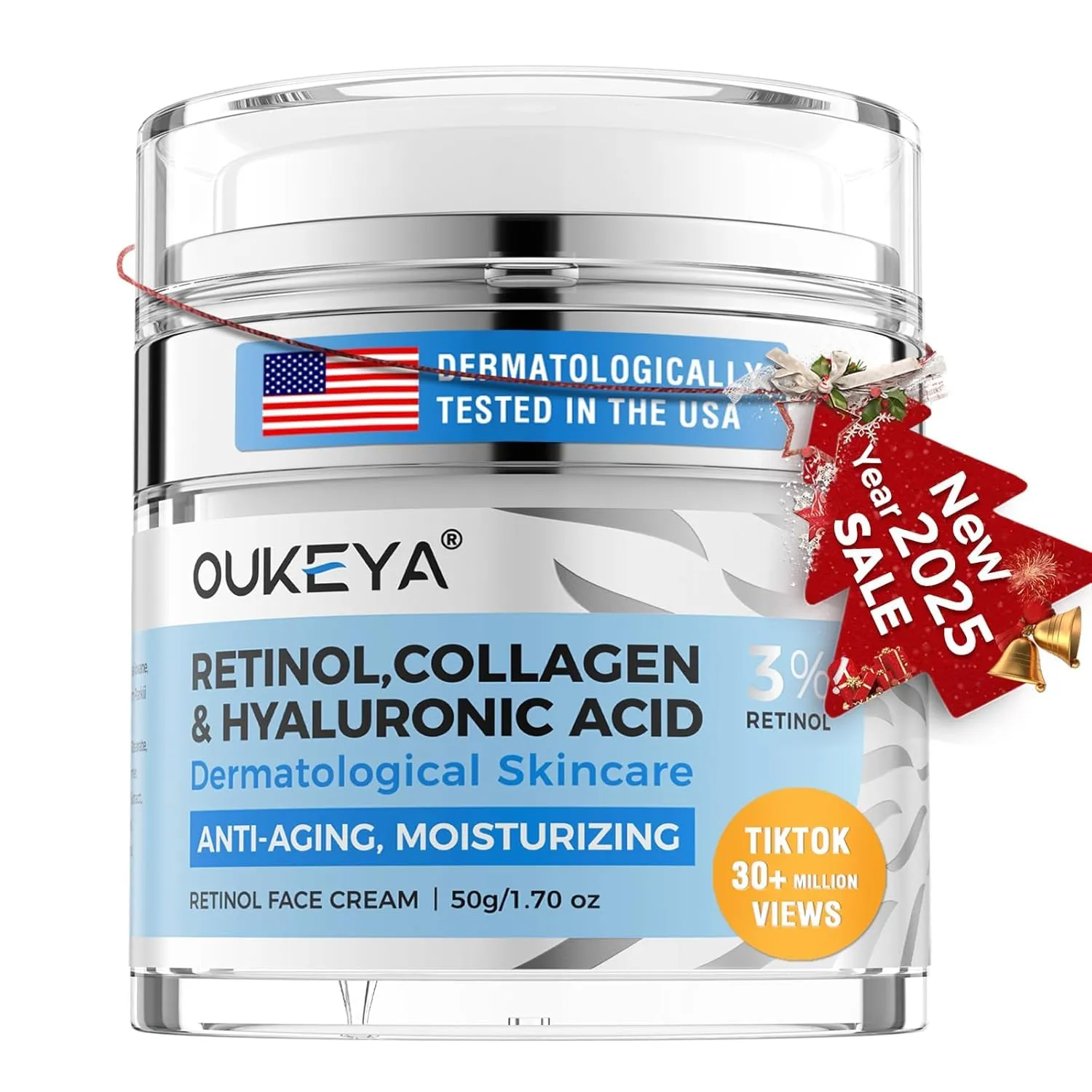 OUKEYA Retinol Cream for Face,Wrinkle for Women, Anti-Aging Moisturizer, Neck Firming & Décolleté, Moisturizer Face Cream, Day Night with 5% Hyaluronic Acid