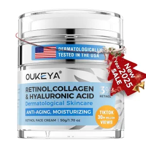 OUKEYA Retinol Cream for Face,Wrinkle for Women, Anti-Aging Moisturizer, Neck Firming & Décolleté, Moisturizer Face Cream, Day Night with 5% Hyaluronic Acid