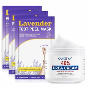 OUKEYA Urea Cream 40% for Feet Maximum Strength with Foot Peeling Mask 3 Pairs