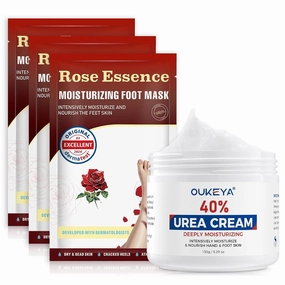 OUKEYA Urea Cream 40% for Feet Maximum Strength with Foot Peeling Mask 3 Pairs Removes Dry Dead Skin