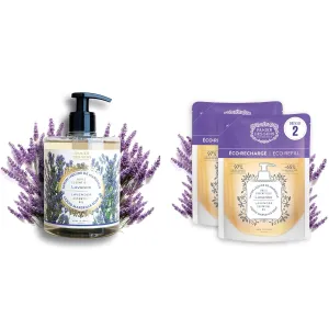 Panier des Sens - Lavender Marseille Liquid Hand Soap   2 Hand Soap Refills - Moisturizing Soap with Coconut Oil - Bathroom & Kitchen Foaming Soap - 97% Natural Ingredients Hand Wash - 50.7 Fl.oz