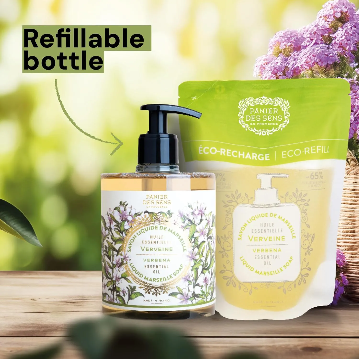 Panier des Sens - Liquid Hand Soap - Verbena Hand Wash - French Marseille Moisturizing Hand Soap with Coconut Oil - Refillable Kitchen & Bathroom Hand Soap - 97% Natural Ingredients -16.9 Fl.oz