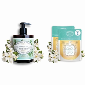 Panier des Sens - Jasmine Marseille Liquid Hand Soap   2 Hand Soap Refills - Moisturizing Soap with Coconut Oil - Bathroom & Kitchen Foaming Soap - 96% Natural Ingredients Hand Wash - 50.7 Fl.oz