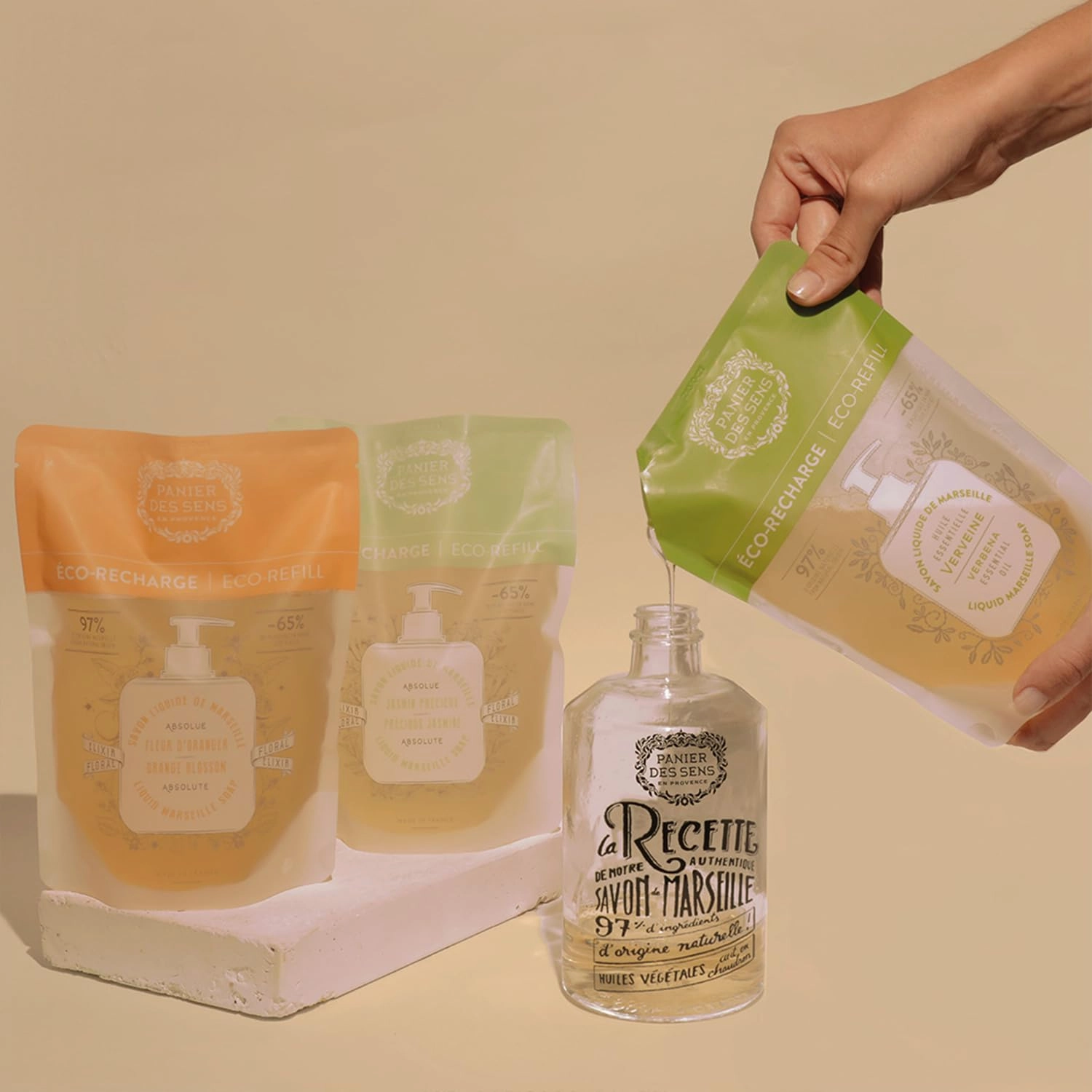 Panier des Sens - Liquid Hand Soap Refills - Jasmine Foaming Hand Soap Refill - French Moisturizing Hand Wash with Coconut Oil - Kitchen & Bathroom Soap - 97% Natural - 34 Fl.oz