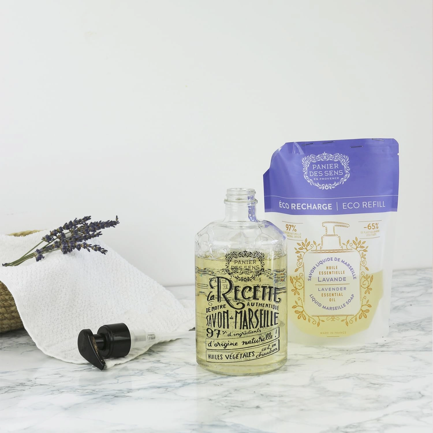 Panier des Sens - Liquid Hand Soap Refills - Lavender Foaming Hand Soap Refill - French Moisturizing Hand Wash with Coconut Oil - Kitchen & Bathroom Hand Soap - Soft Soap Refill 97% Natural - 34 Fl.oz